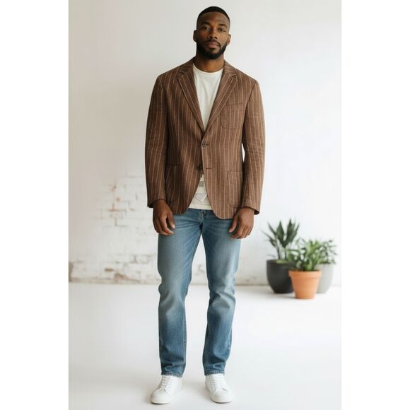 LAB 001 Brown Pinstripe Italian Blazer –Unisex 50IT/40US(Sz:W-14/XL)–NWT-Ret$650 - Picture 4 of 6